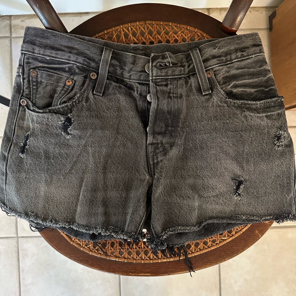 Distressed Gray Levi Denim Shorts